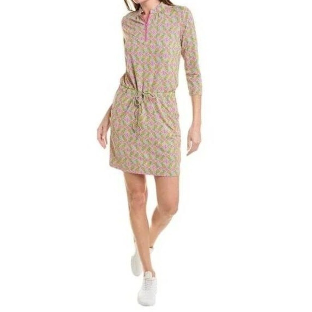 IBKUL Womens Pink Pineapple Print UPF 50+‎ Quarter Zip Golf Sporty Dress Small - Picture 2 of 15